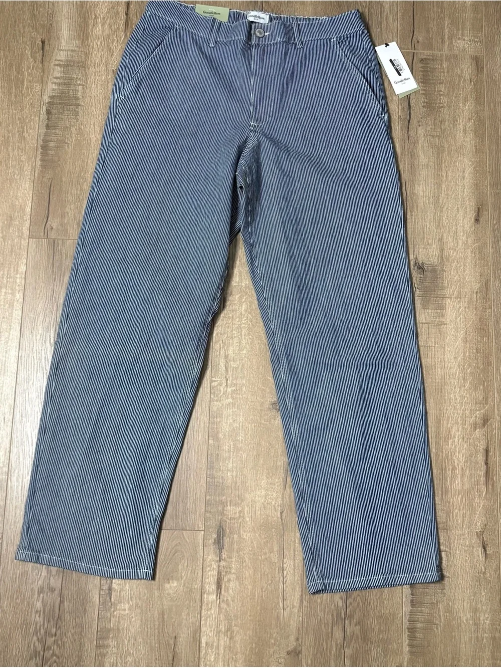 NWT Goodfellow & Co Men Pants M Navy Striped Straight Fit Elastic Waist Cotton